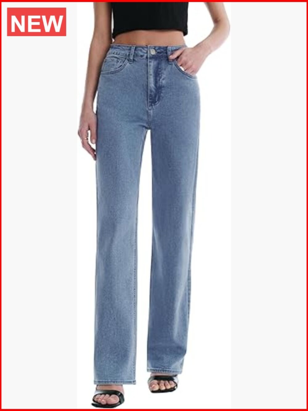 High Waisted Straight Leg Stretchy Jeans Trendy Wide Leg Casual Fit Denim Pants